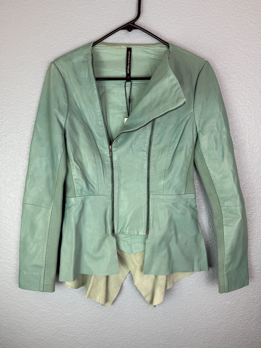 W118 by Walter Baker Jacket Womens XS Aqua Cooper Leather Moto Asymmetric Zip